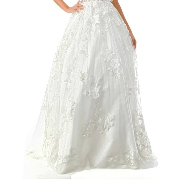 New Off White Sleeveless Wedding Gown w/ Plunging Neck & Floral Lace TC MS0024 - Picture 5 of 8